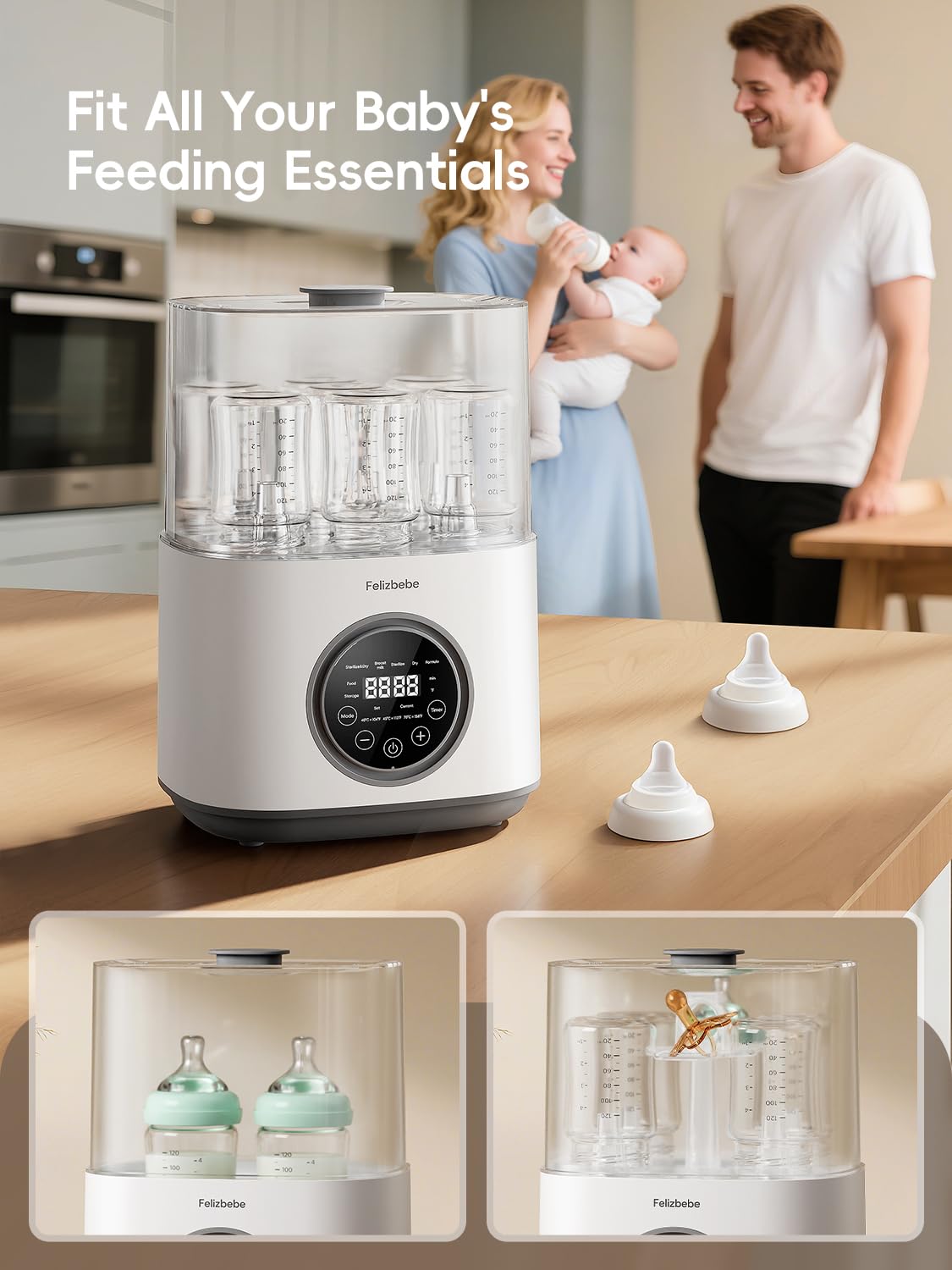 Bottle Sterilizer and Dryer, with Breastmilk Warmer, Large Capacity Baby Bottle Steam Sterilizer and Dryer for Baby Bottles, Pacifiers, Pump Parts, Touch Screen & Auto-Off, Premium Quality (White)
