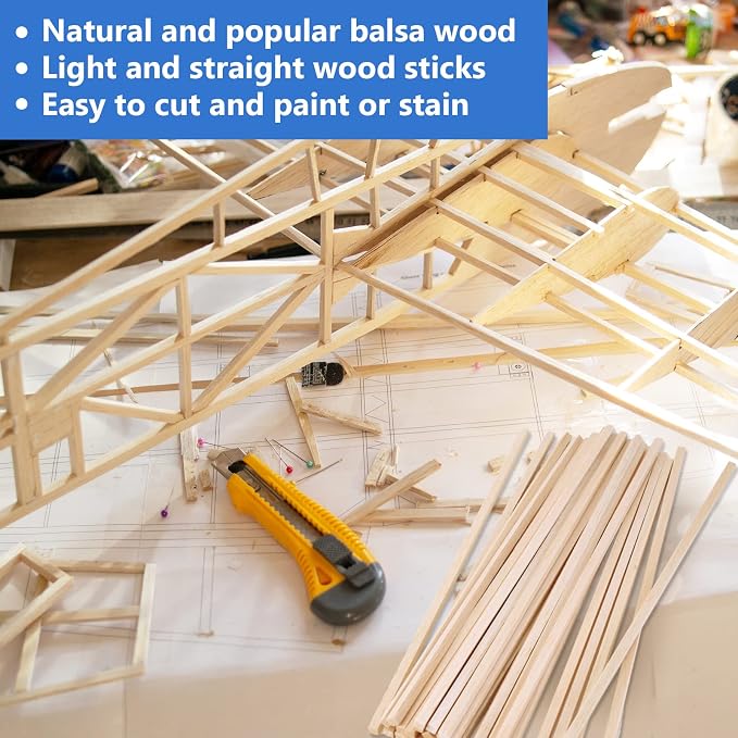 120Pcs Balsa Wood Sticks 1/8 x 1/8 x 12 inch Wood Strip Square Wooden Dowel |