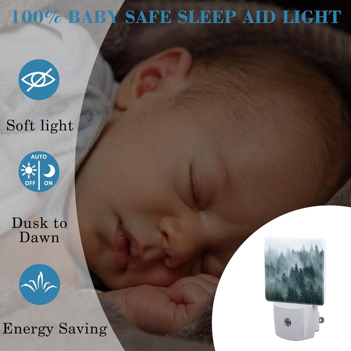 Night Light Plug into Wall Misty Fir Forest Night Light with Dusk to Dawn Sensor Night Light for Kid Girls Boys Women Men Room Decor, Hallway, Kitchen, Bathroom, Nursery, Stairs