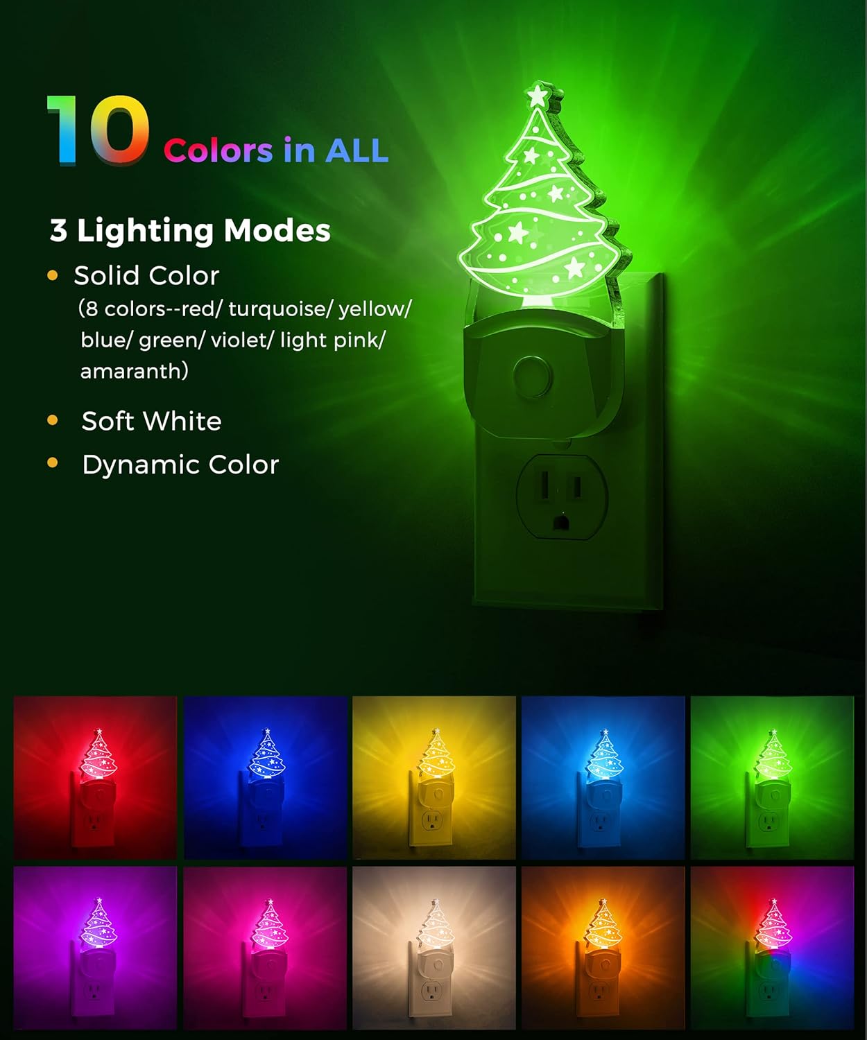 L LOHAS LED Christmas Night Light for Kids[2 Pack], Night Lights Plug into Wall, Dusk to Dawn, RGB & Color Changing & Soft White 3000K, Christmas Décor LED Night Light Gift for Kids, Bedroom, Hallway