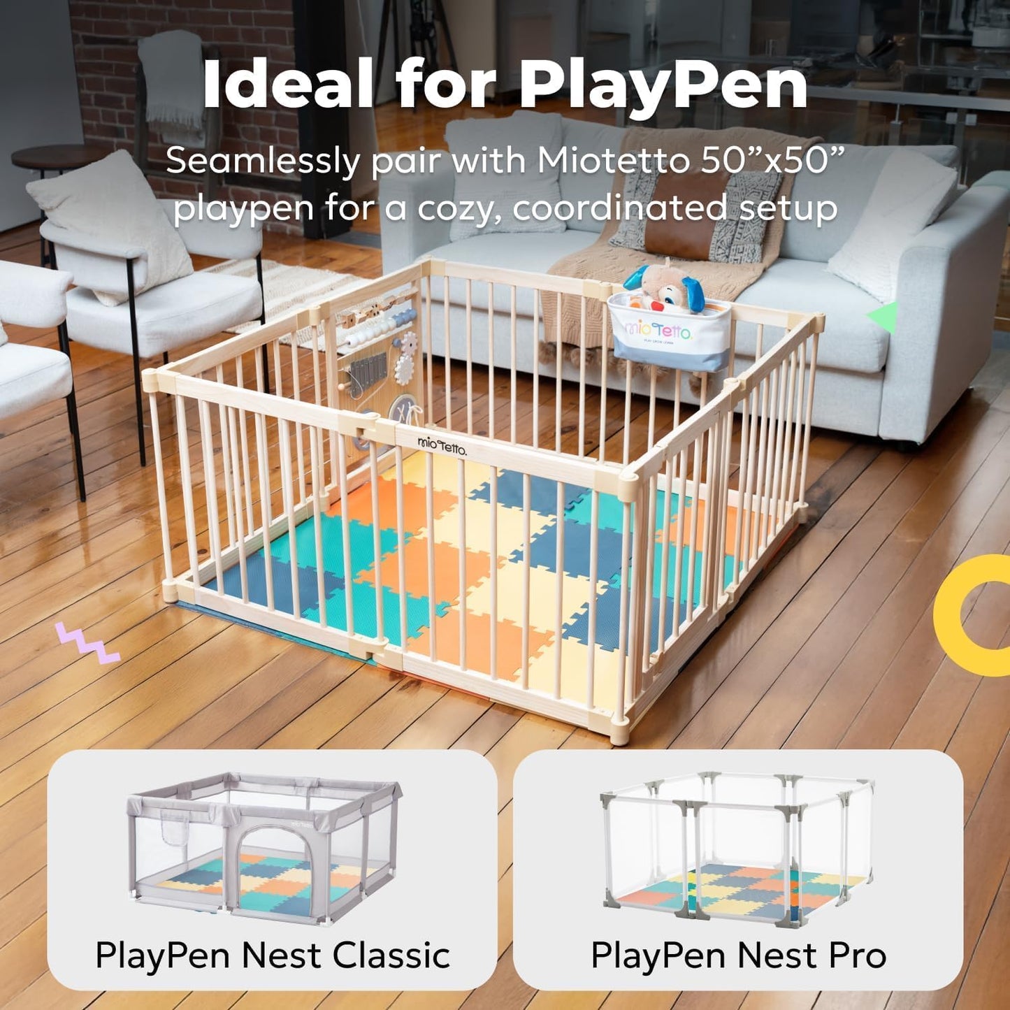 MioTetto Baby Play Mat, Soft Foam Floor Tiles for Kids. Adjustable Interlocking Foam Tiles, Fits with 50x50 Playpen Baby mat for Crawling & Development, Safe & Non-Toxic Playmat for Babies 6-12 Months