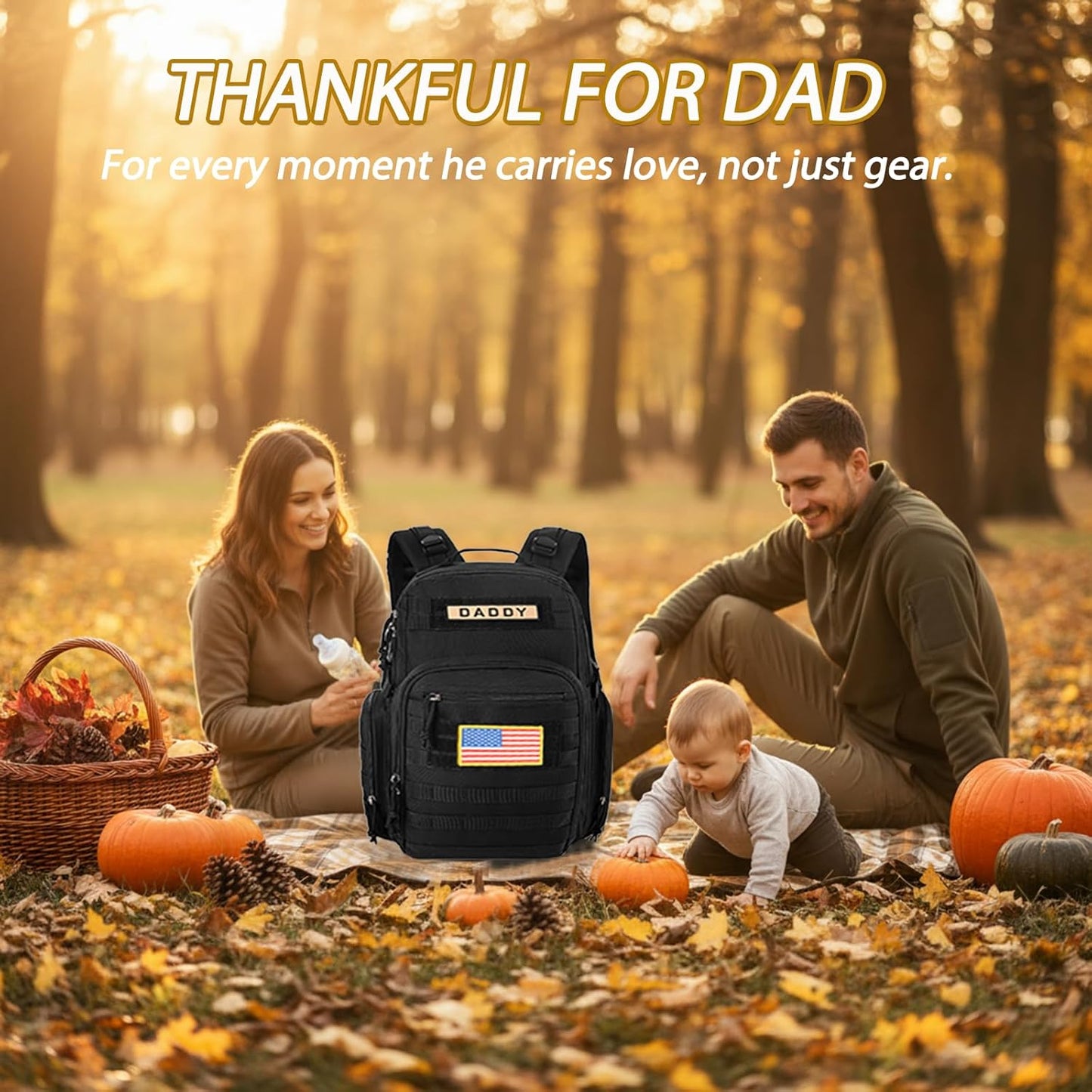 SHARKMOUTH Dad Diaper Bag Backpack - Military Baby Gear Backpacks with Daddy Patches Black