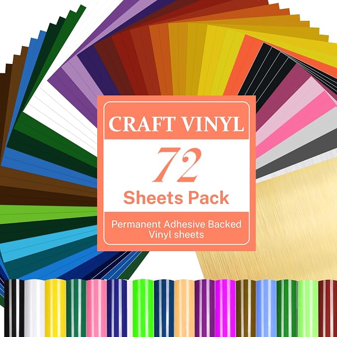 Permanent Adhesive Vinyl for Cutting Machine, 72 Sheets 8.5" x 12" Material