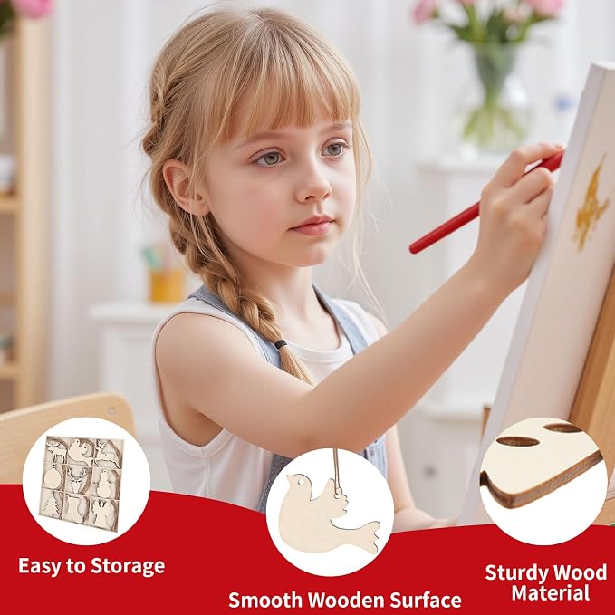 MACTING 45PCS Wooden Christmas Ornaments Unfinished Predrilled Natural Wood