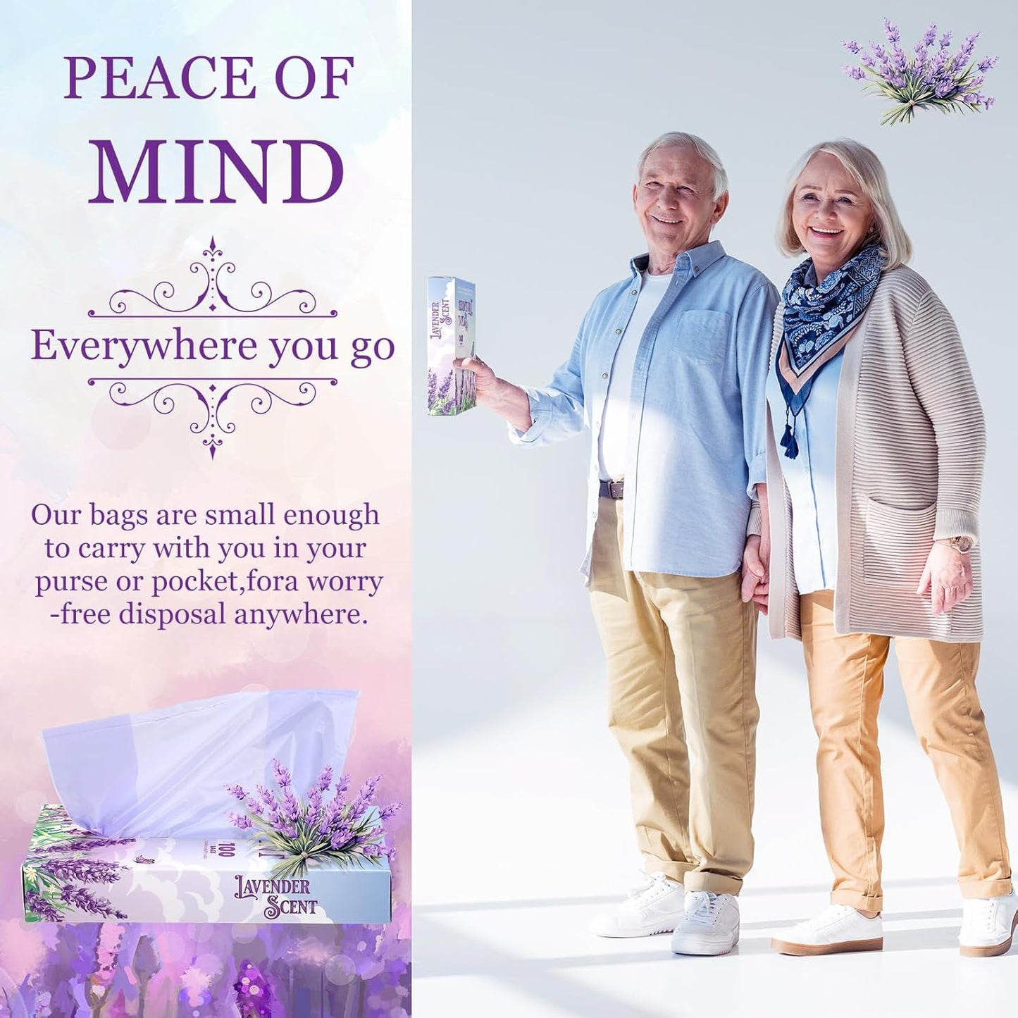 200 Pcs 14 x 8 in Lavender Scented Hygiene Bags Discreet Waste Disposal for Feminine Products, Diaper Disposal or Pet Waste Sacks with Easy-to-tie Tabs