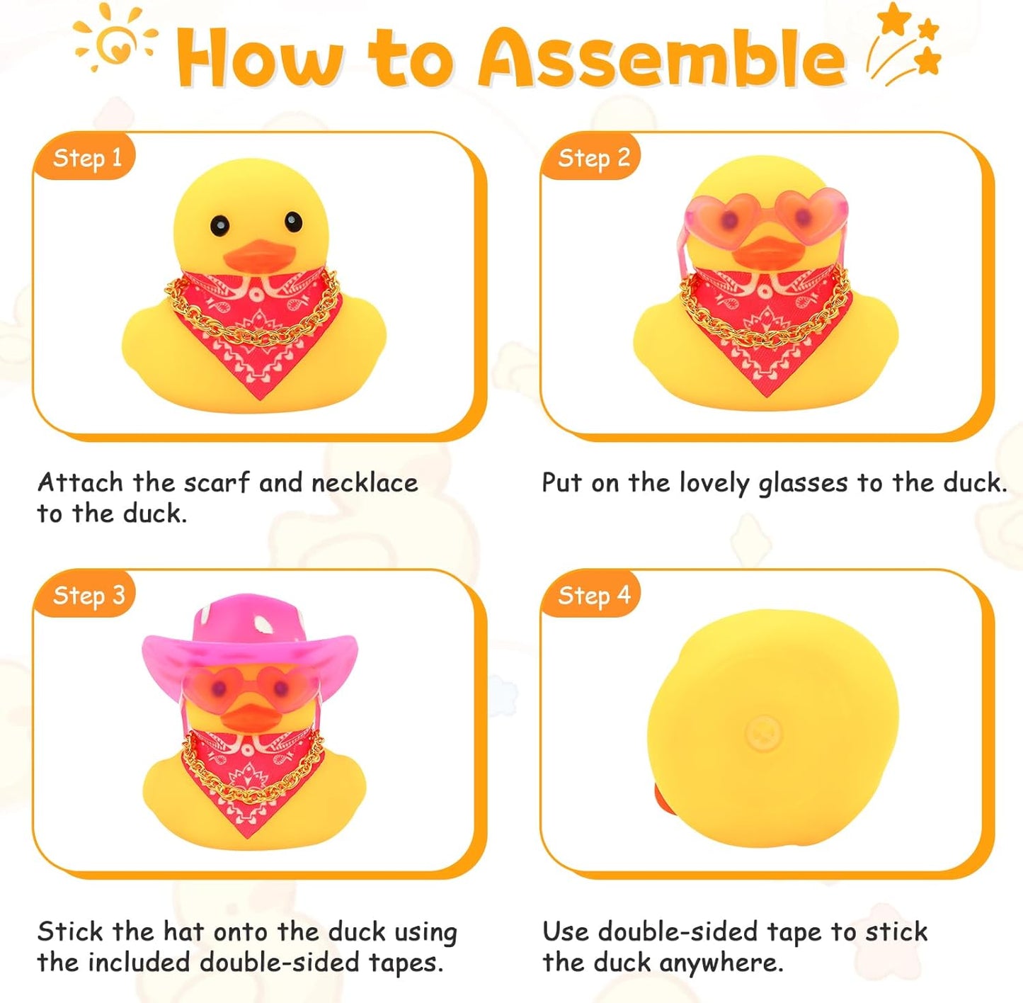 Quackly Pink Cowboy Rubber Duck, Car Dashboard Decoration Ducks with Cowboy Hat Necklace Sunglasses, Pink Gold