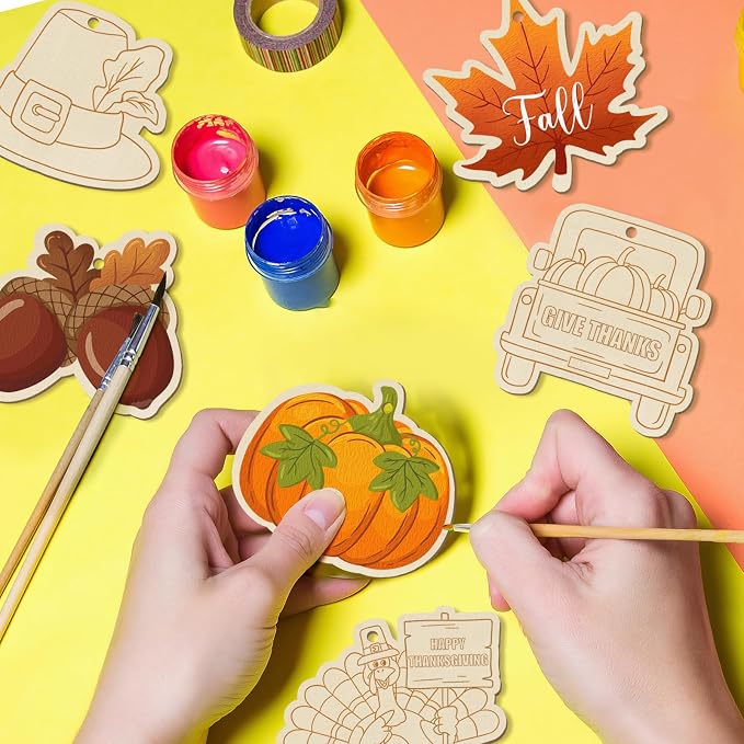 36PCS Wooden Thanksgiving Decoration Fall Ornaments to Paint Happy Thanksgiving
