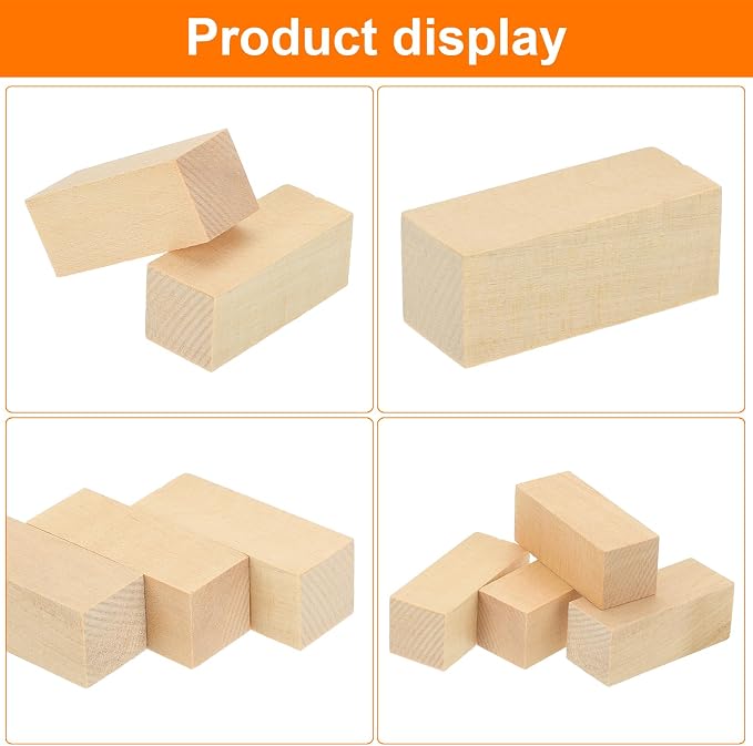 MECCANIXITY 4Pcs Basswood Carving Block, 0.8"x0.8"x2" Square Wooden Dowels