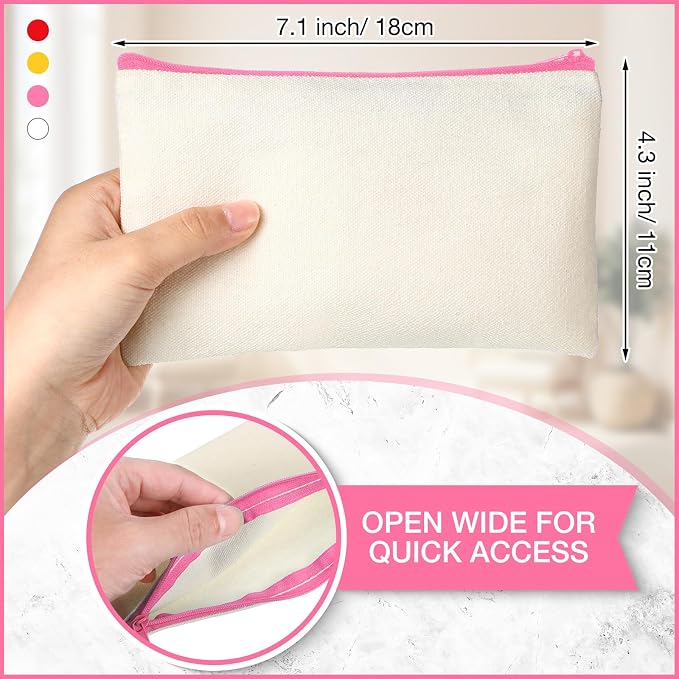 Reginary 80 Pack Canvas Zipper Makeup Bags Bulk Pencil Pouches Blank DIY Craft