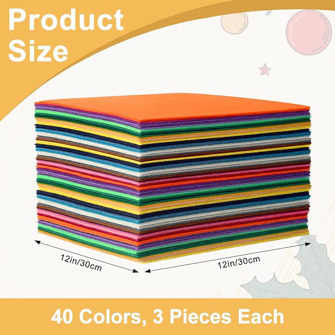 120 PCS, 1mm Stiff Felt Fabric Sheets
