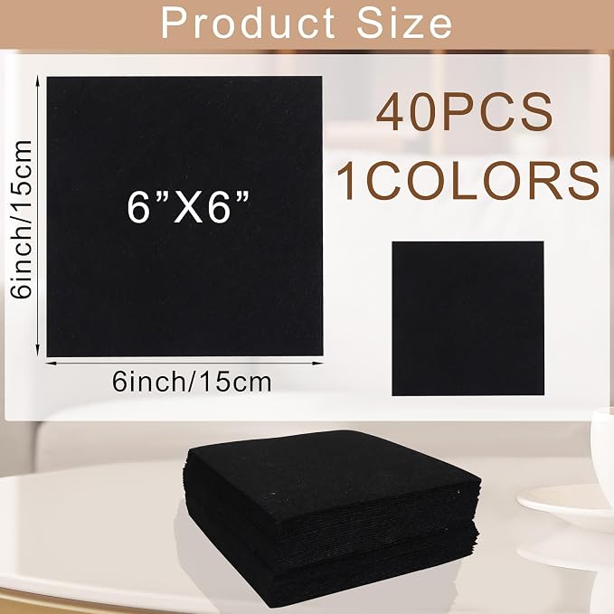 40 Pcs Stiff Felt Fabric Sheet for Crafts, 1mm Thick and 6”x6”Black Felt Fabric