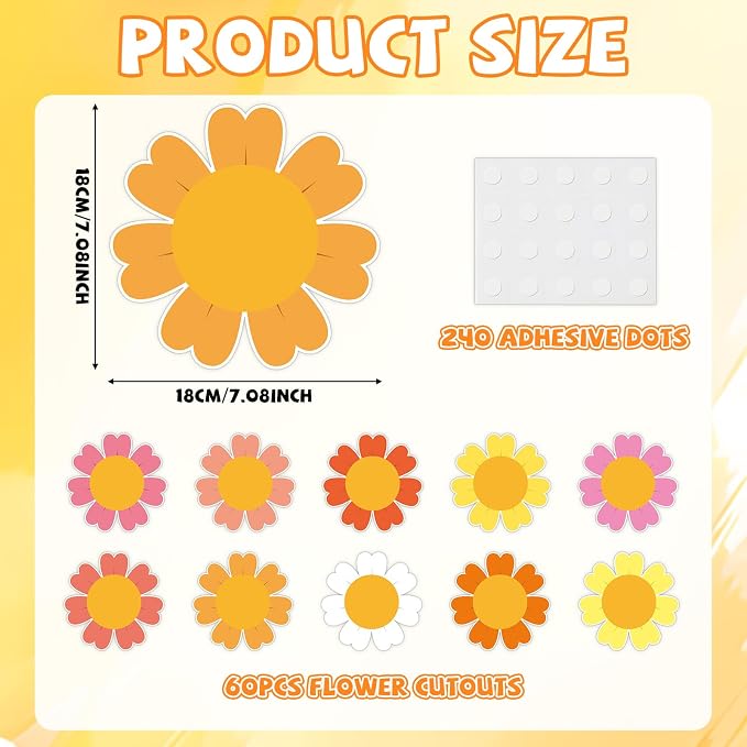 60pcs Spring Theme Flower Cutouts Boho Daisy Bulletin Board Decoration Back to