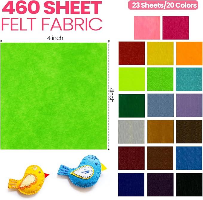 Moukeren 460 Pcs 4 x 4 Inch Felt Sheets Bulk