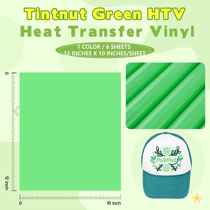 Tintnut Bouquet Green Heat Transfer Vinyl, easy cut & weed, stretch washable