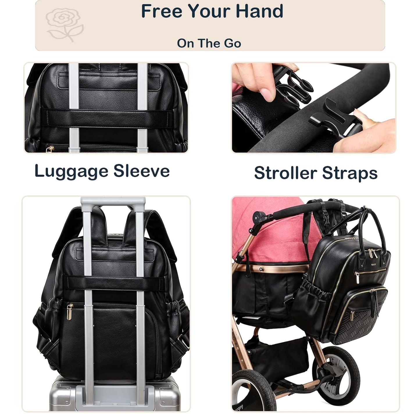 Leather Diaper Bag Backpack for Women with Multiple Pockets,Laptop Compartment and Changing Pad.