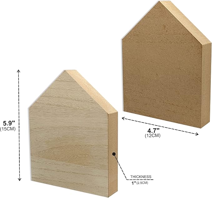 6 Inch 4 Pieces Unfinished Wooden House Shaped Blocks