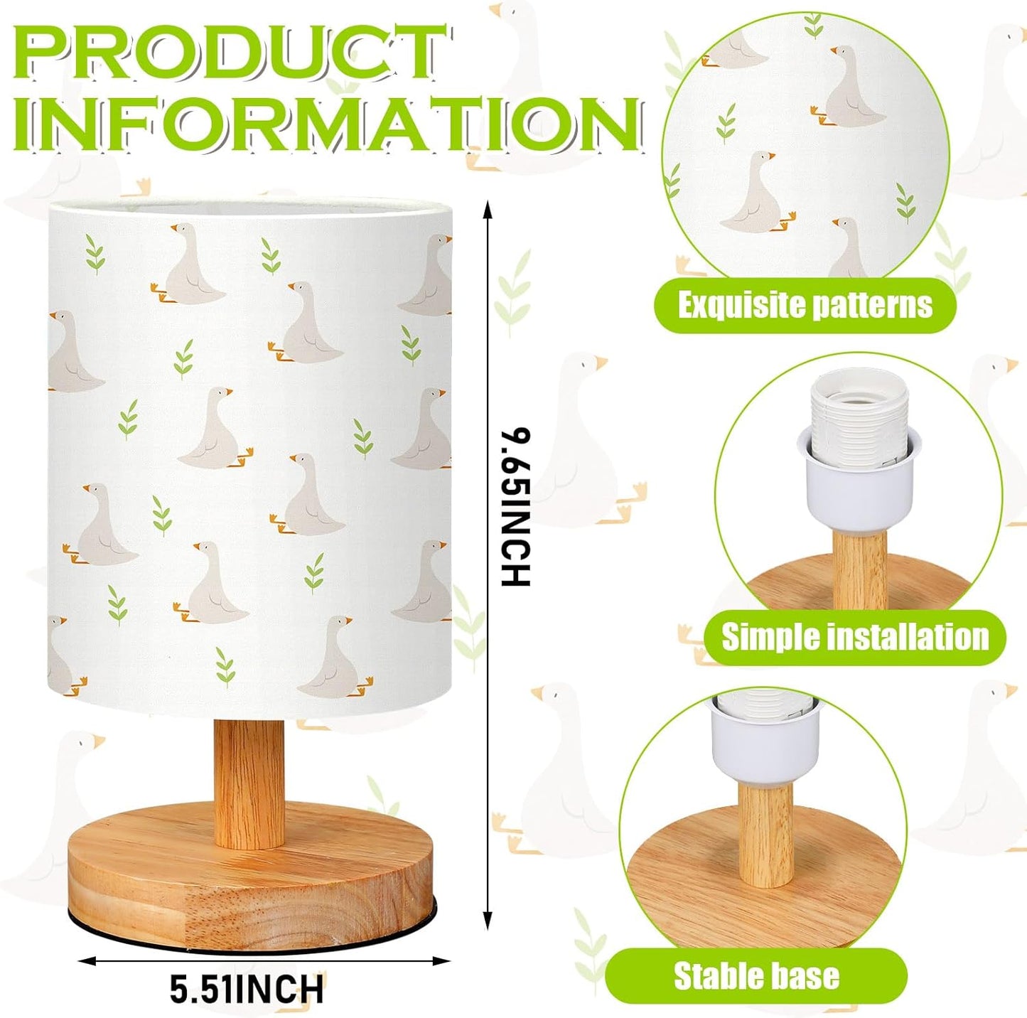 VIHOSE Silly Goose Kids Table Lamp for Bedroom Kids Bedside Lamp with Linen Wooden Nightstand Cartoon Nursery Lampshade for Girls Boys Living Room