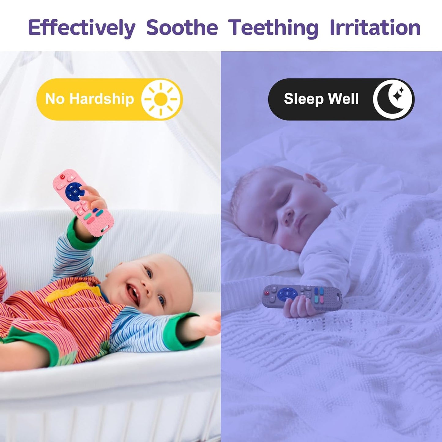 Hooku 2 Pack Silicone Teething Toys for Babies 0-6 Months, Teethers for Babies 6-12 Months, Remote Teether for Baby, Sensory Toys for Babies, Baby Chew Toys