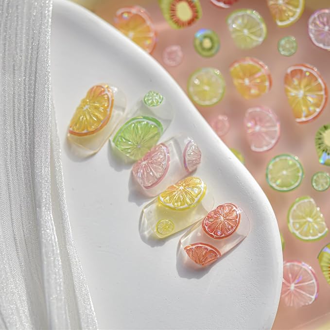 Summer Fruit Nail Art Stickers Decals 5D Embossed Fruit Nail Stickers 1PCS