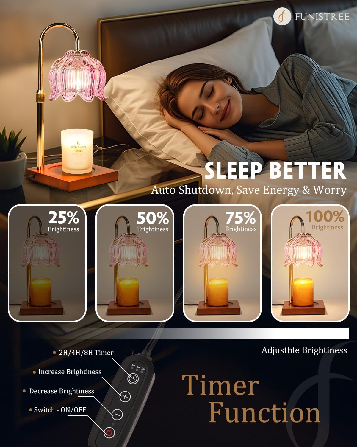 Pink Candle Warmer Lamp with Timer & Dimmer, Candle Lamp Warmer Adjustable Height, Gifts for Women Mom Birthday Christmas, House Warming New Home Bedroom Decor,Lotus Flower Wax Warmer for Jar Candles