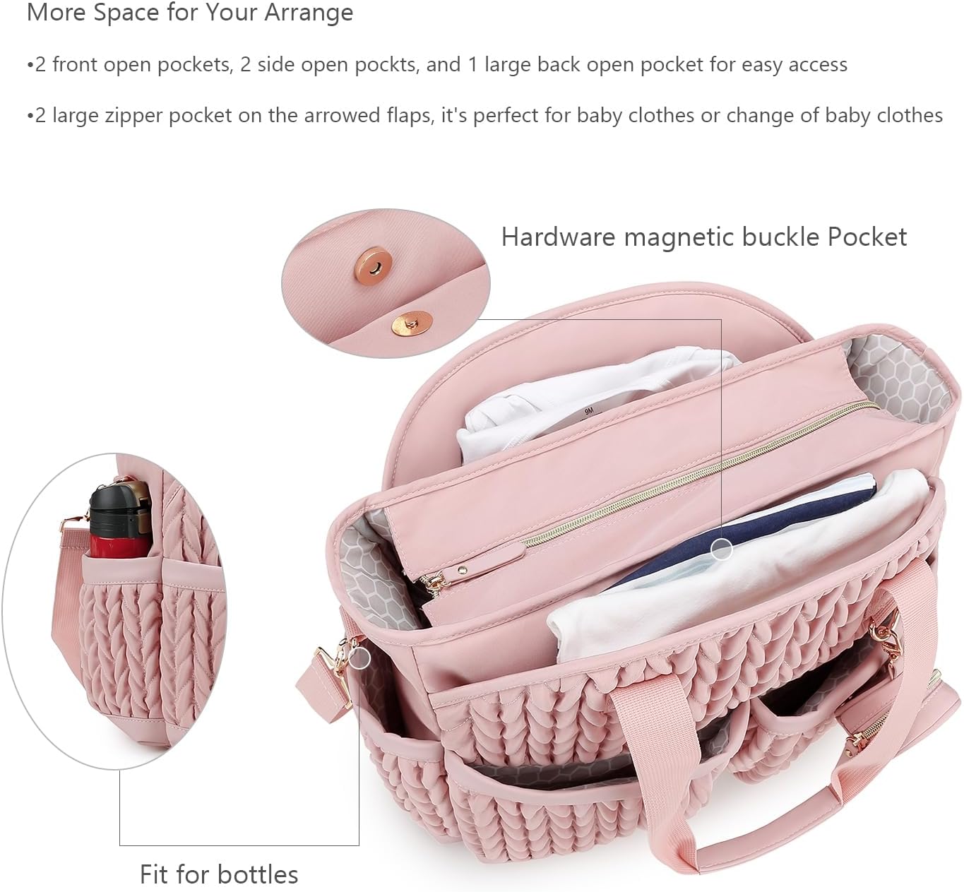 Lmbabter Diaper Tote Quilted Mommy Bag Function Maternity Baby Bag Diaper Changing Messenger with Shoulder Strap Wet Pocket
