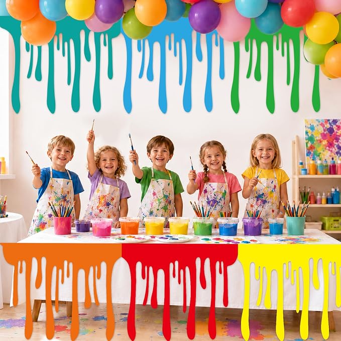 8 PCS Art Themed Party Table Skirt Back to School Felt Table Skirts Colorful