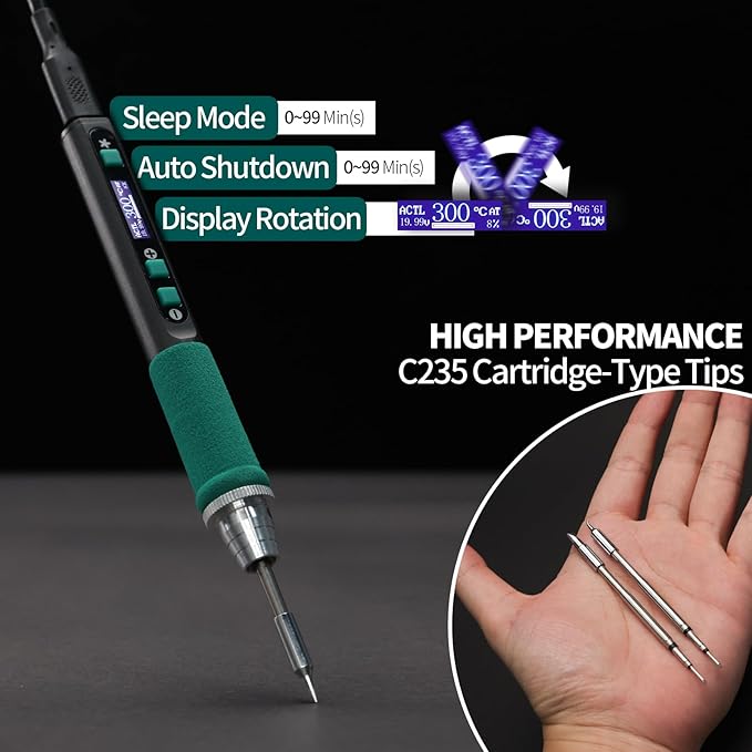 YIHUA 928D-IV Soldering Iron Pen Kit DC 65W Support PD QC, Type C Portable Soldering Station with 3 Tips, Solder Wire, Protective Cap