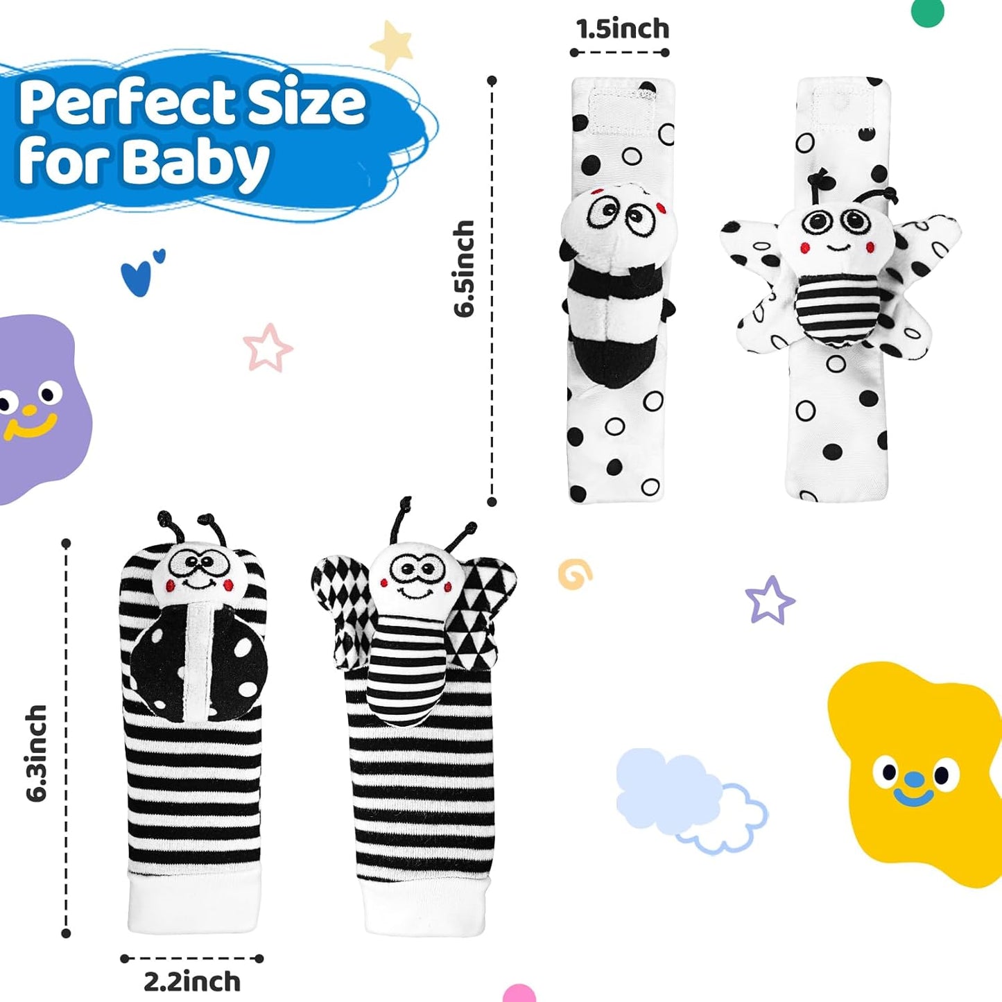 Baby Rattle Socks & Wrist Toys for Newborns, 0-12 Months, High Contrast Black & White Toys for Brain Development, Infant Gift Boy and Girl