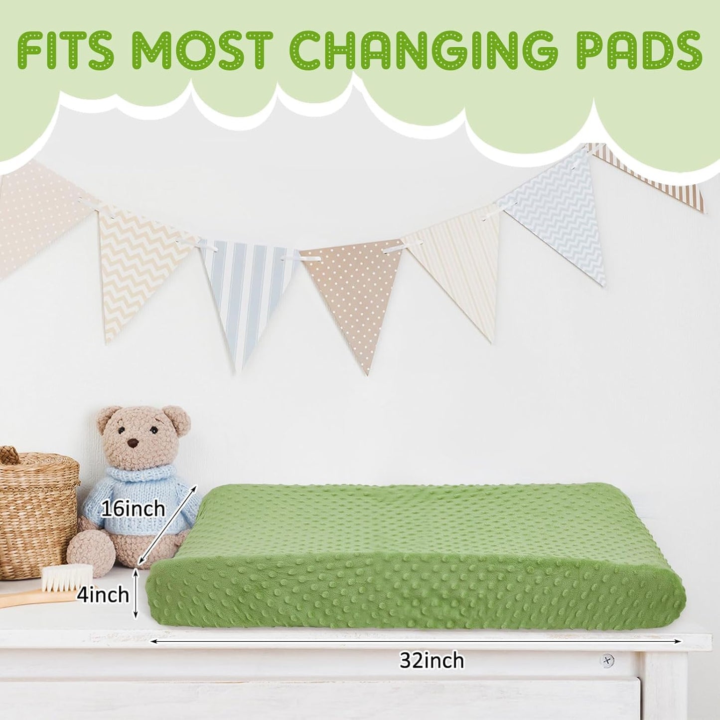 Peryiter 4 Pcs Changing Pad Cover 16 x 32 Inch Ultra Soft Dots Plush Changing Table Covers for Baby Girls and Boys(Green Series Colors,Leaf)
