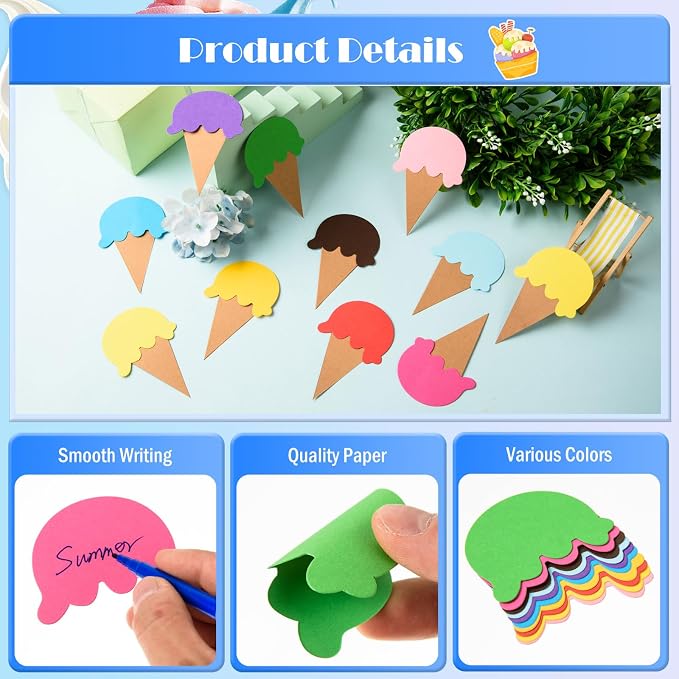 MixTeach 200 Pcs Paper Ice Cream Cone Cutouts Summer Bulletin Board Decorations