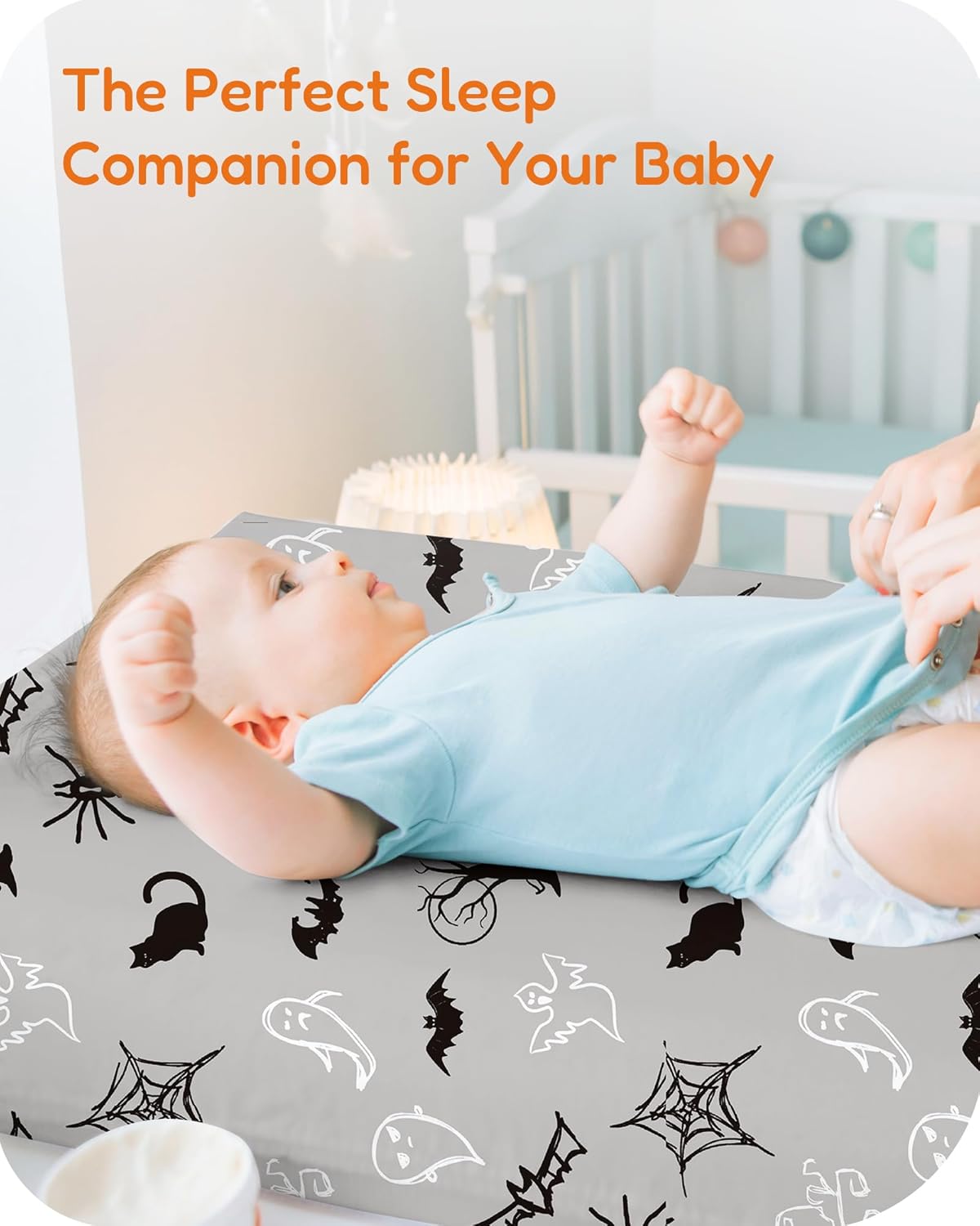 Halloween Baby Changing Pad Cover for Girls Boys, Fits Standard Changing Tables, Pumpkin, Black Cat, Bat, Witchy