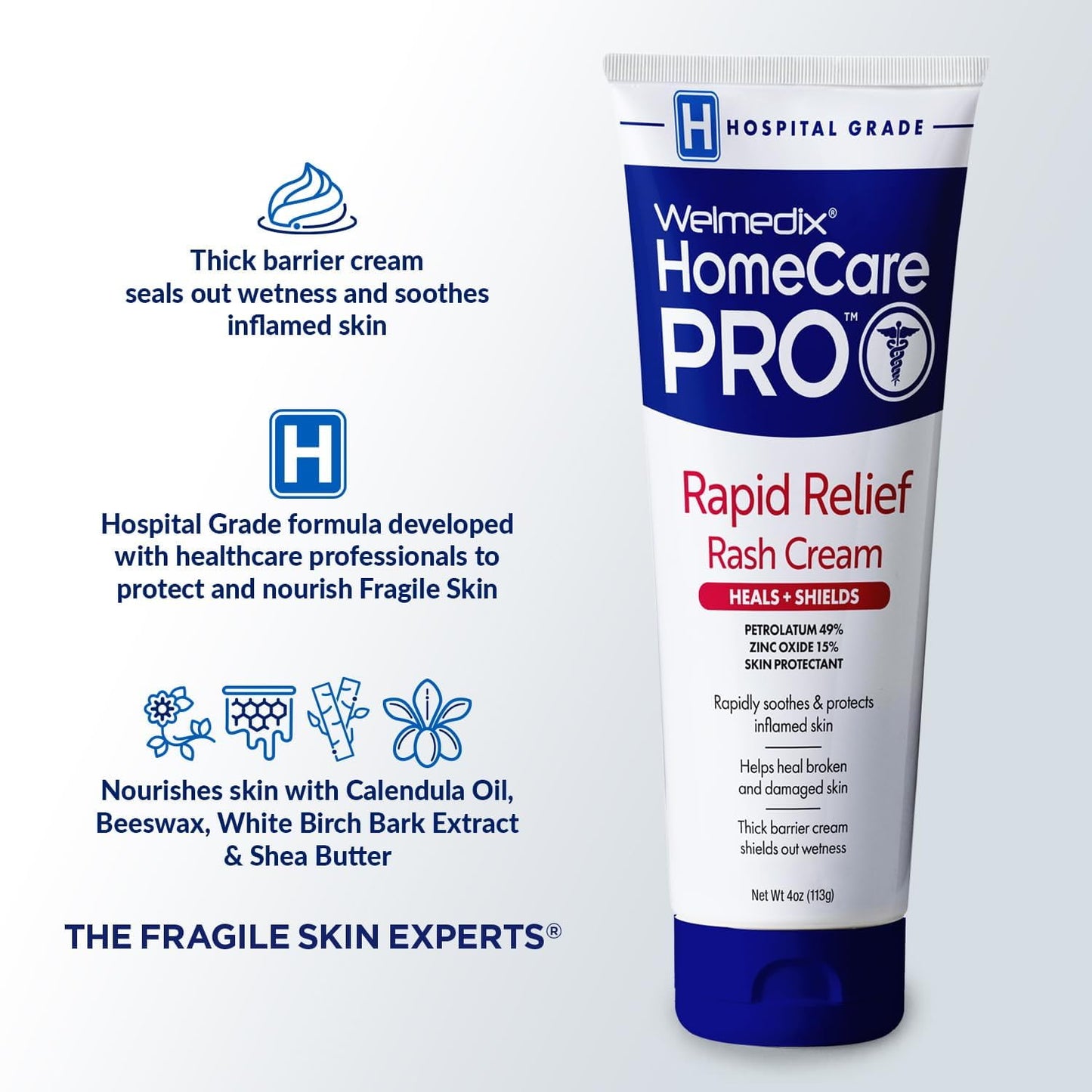 Welmedix Rapid Relief Diaper Rash Cream with Zinc Oxide, Hospital Grade Barrier Cream for Adults, and Babies with Fragile or Sensitive Skin (4oz Tube, Pack of 5)