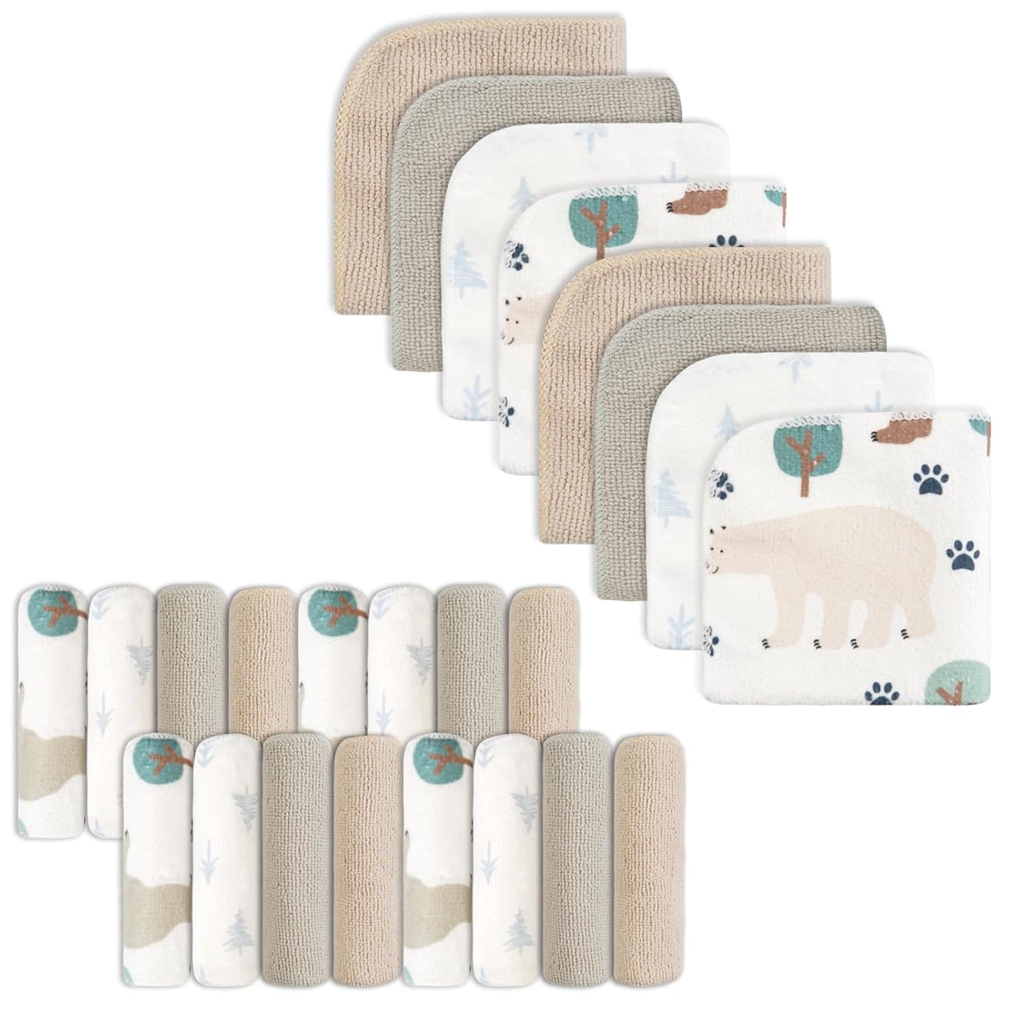 softan Baby Washcloths, 24Pack Baby Wash Cloths Extra Soft & Ultra Absorbent, Baby Towels Face Towel Unisex for Boys Girls Face & Body, Washclothes Gentle on Sensitive Skin, 9''x 9'' Bear