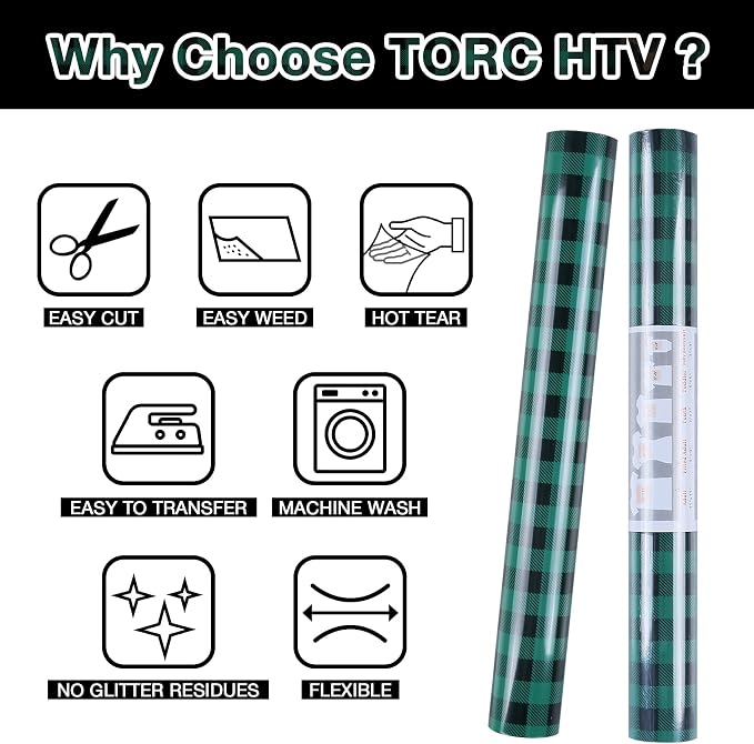 TORC Green Black Buffalo Plaid HTV Vinyl 12 inch x 5 ft, Check Heat Transfer