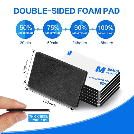 Double Sided Adhesive Pads, Heavy Duty Mounting Tape, Super-Sticky Black Strong