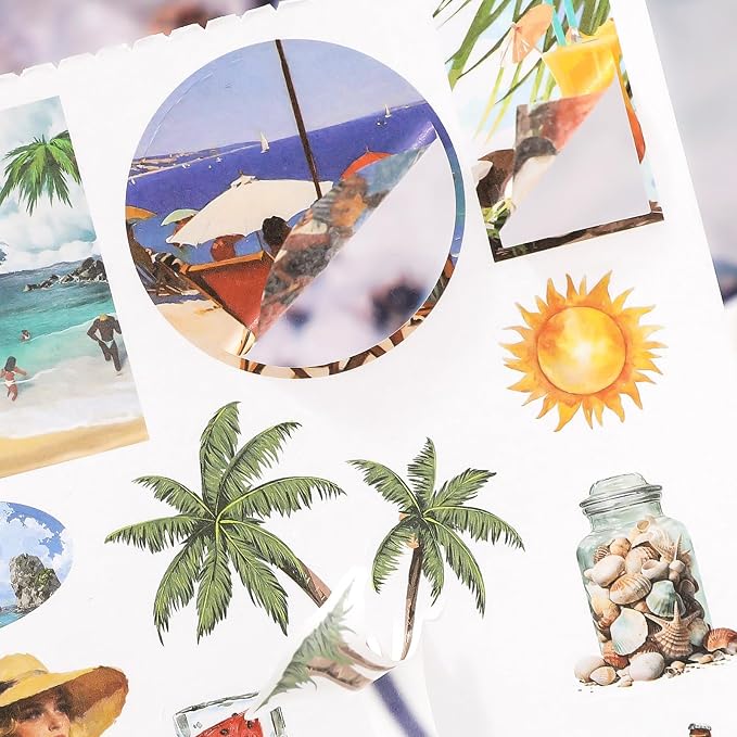 Summer Beach Scrapbook Sticker Book, 500+ Vintage Travel Stickers