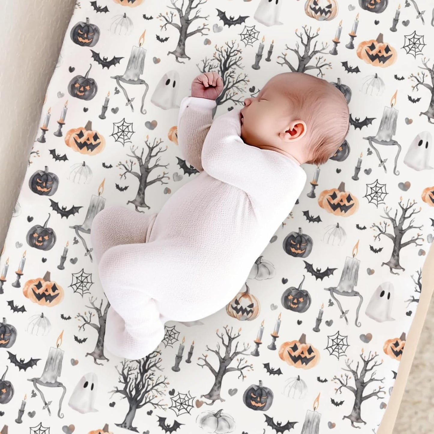 Halloween Pumpkin Bats Spiders Trees Hearts Pattern Baby Changing Pad Cover, Unisex Fall Winter Holiday Nursery Diaper Changing Table Pad Mat Sheet for Boys Girls-16x32