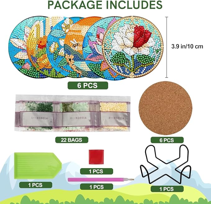 EWJRNSF 6 PCS Flowers Diamond Art Coasters DIY Kit