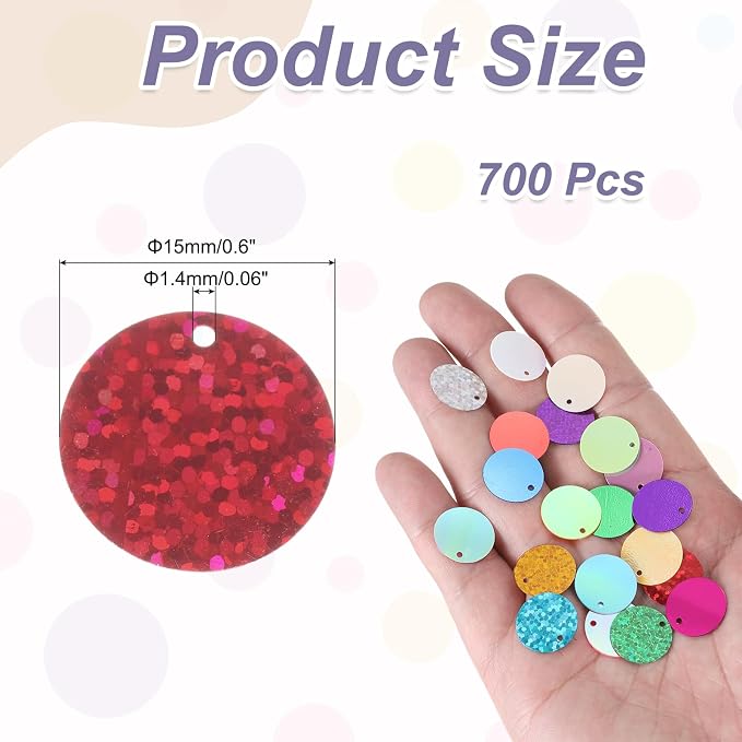 MECCANIXITY 700 Pcs Flat Round Sequins 15mm/0.6 Inch Loose Paillettes Craft