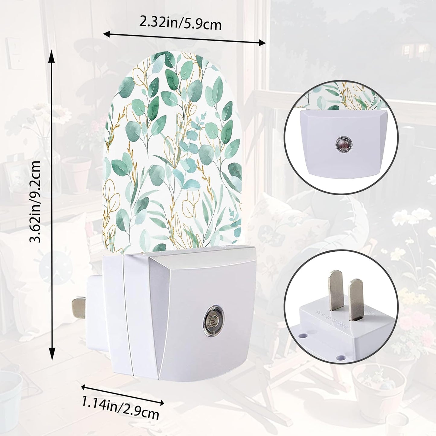 Eucalyptus Green Night Light - LED Wall Sconce for Bedroom, Bathroom, Hallway, Plug in Decorative Lighting, Gift Ready LED Wall Lamp for Women