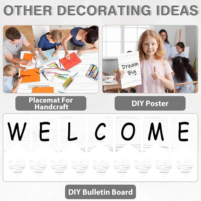 Qyeahkj White Wood Bulletin Board Paper Roll Wood Grain Bulletin Board