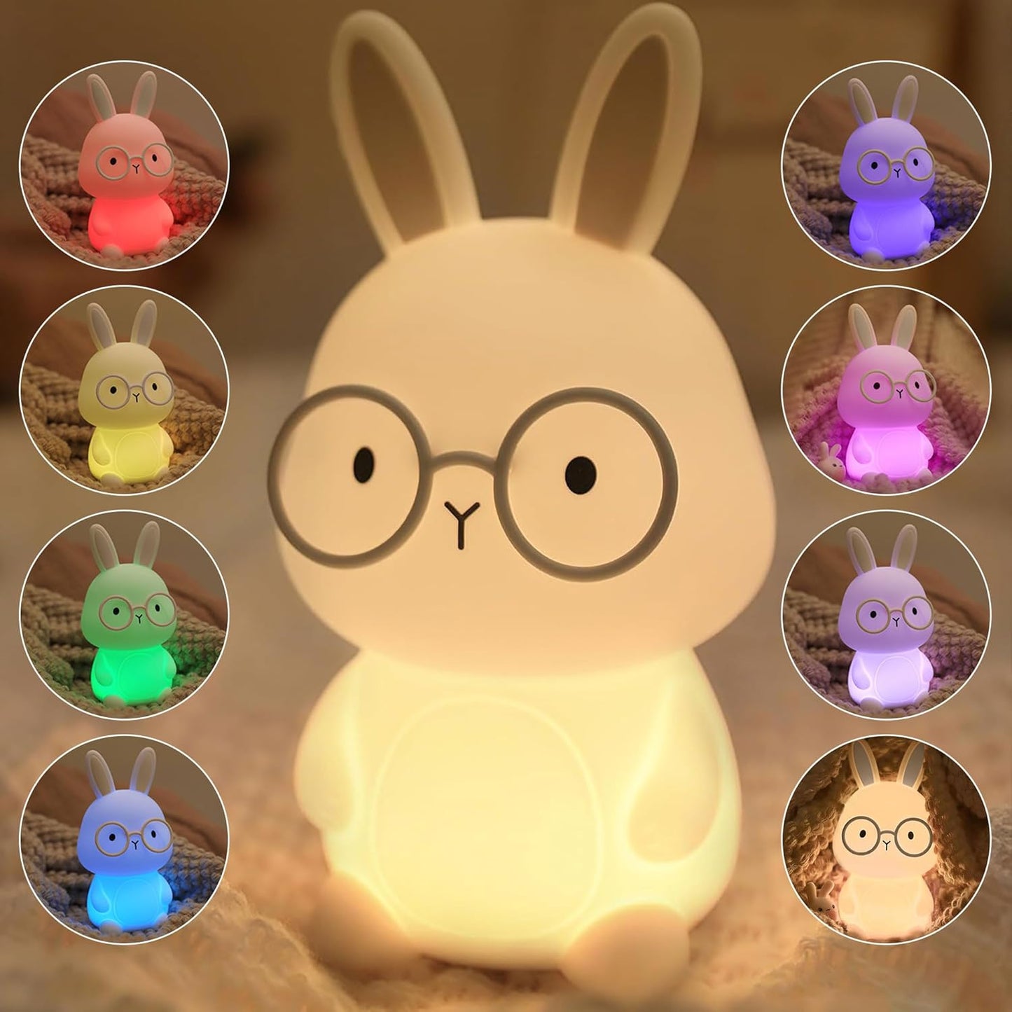 Bunny Night Light, Rabbit Lamp for Kids, Rechargeable LED Nightlight for Easter Gift,Silicone Bedside Lamp with Touch Color Changing,3 Levels Dimmable/Timmer Nursery Bedroom Light,Room Decor