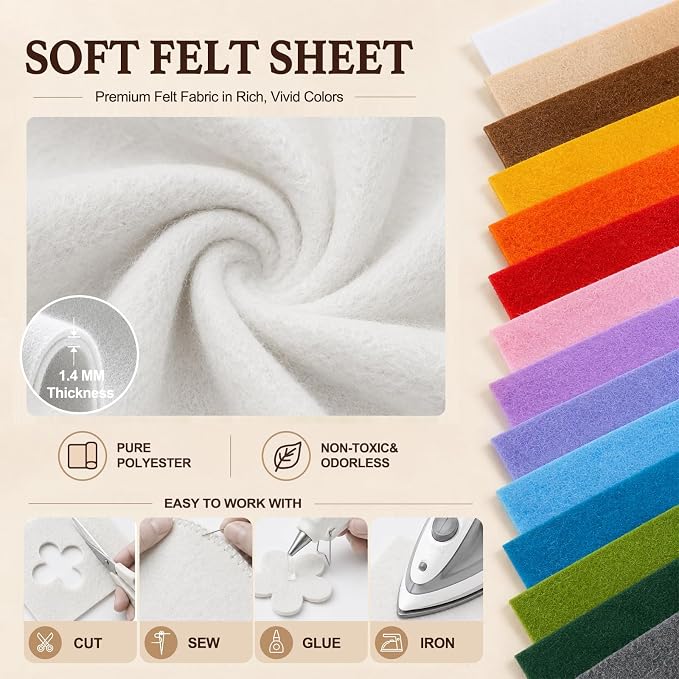 Off White Large Felt Fabric 36" x 36", 1.4 mm Soft Felt Sheet, Nonwoven Fabric