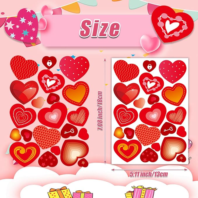24 Sheets of Valentines Day Heart Stickers