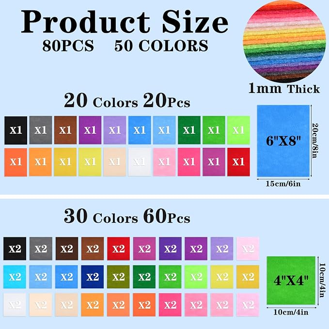 NEBURORA 80PCS Felt Fabric Sheets Craft Kit