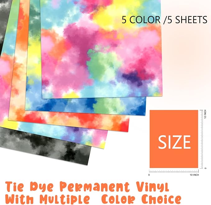 Tintnut Tie Dye Permanent Vinyl 5 Sheets 12"x10" Easter Adhesive Vinyl | Clouds