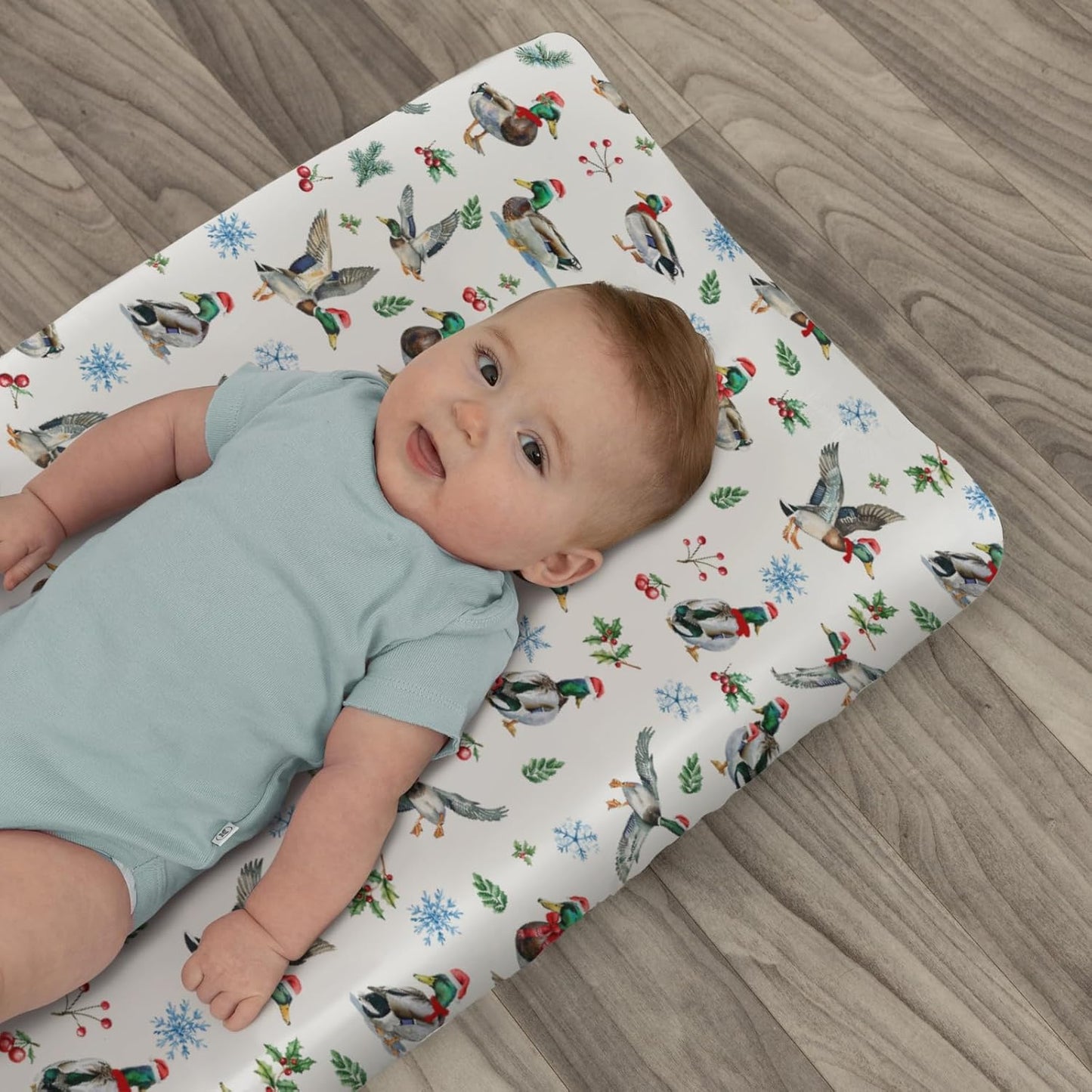 Christmas Mallard Ducks Changing Pad Covers for Baby Girl Boy Wild Ducks Cherry Fir Leaves Fitted Change Table Cover Mats Winter Hunting Duck Soft Diaper Changing Table Sheets 32''×16''