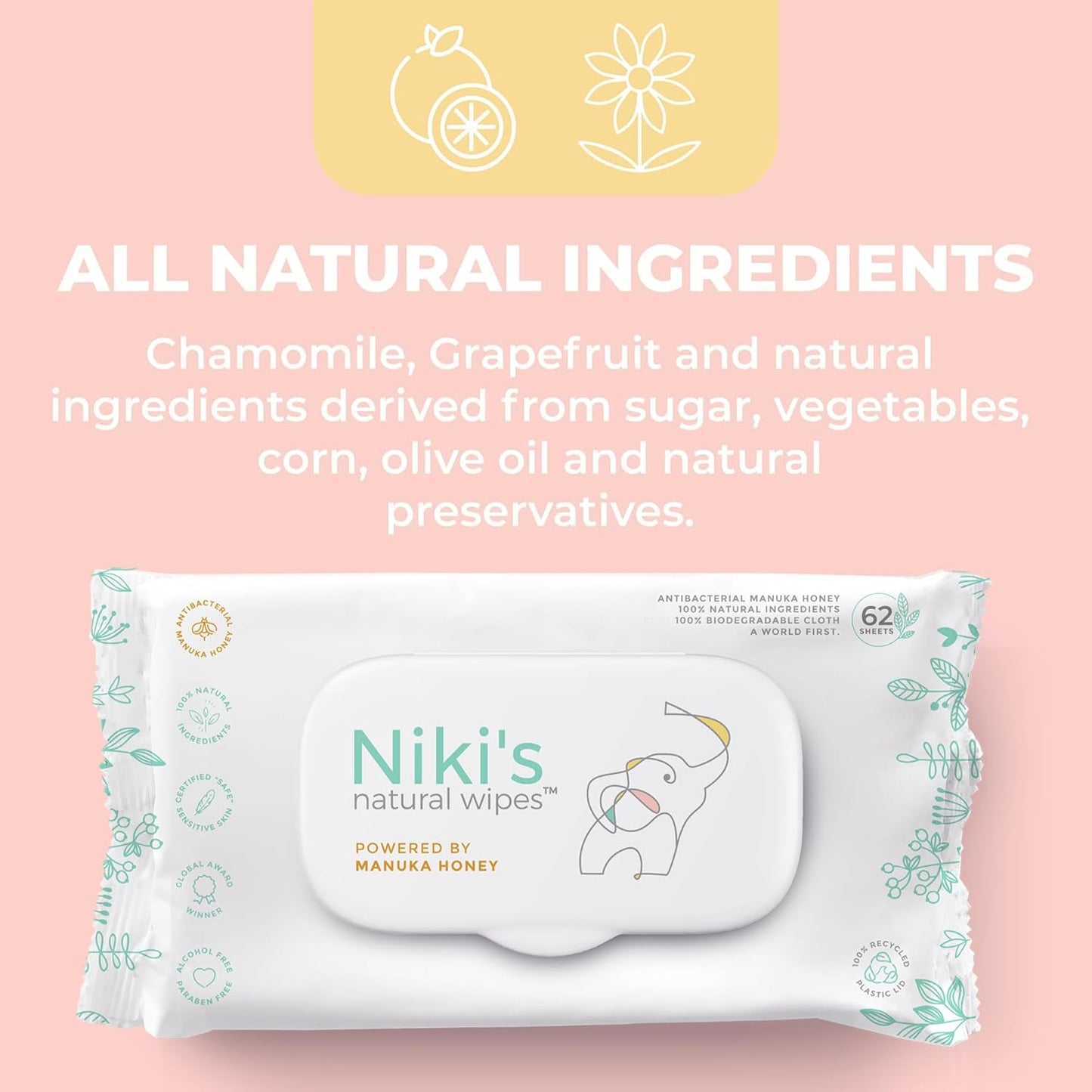 Niki's Natural Baby Wipes | Sensitive Organic Baby Wipes | Made with Manuka Honey and Coconut Oil, No Added Scents | EWG Verified | 744 Wipes (12 Pack x 62 Count Wipes) Baby Wipes Bulk