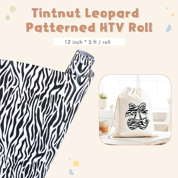 Tintnut Black Zebra Heat Transfer Vinyl Roll, easy cut & weed, stretch washable