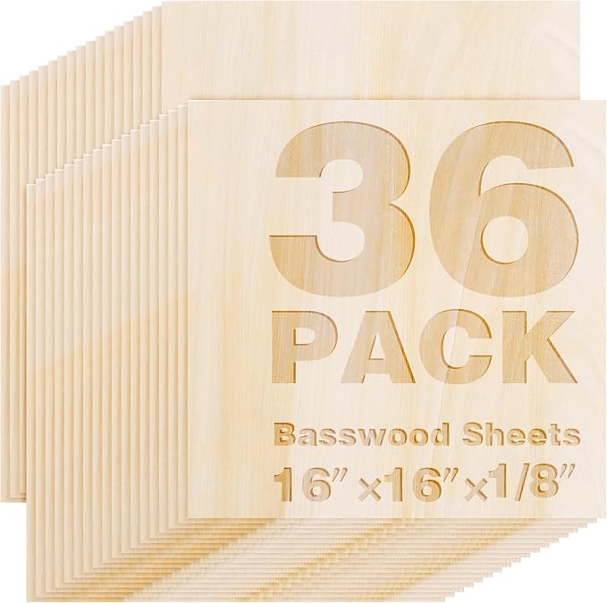 36 Pack Basswood Sheets 16"x16"x1/8", 3mm Basswood